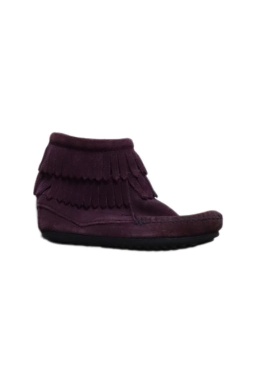A Purple Casual Boots from Minnetonka in size 4T for girl. (Front View)