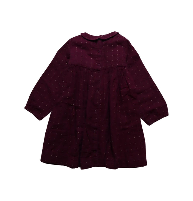 A Red Long Sleeve Dresses from Petit Bateau in size 3T for girl. (Back View)