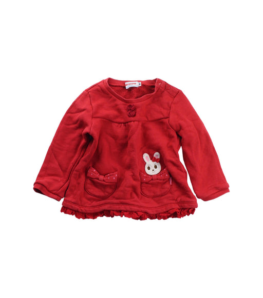 A Red Long Sleeve Tops from Miki House in size 12-18M for girl. (Front View)