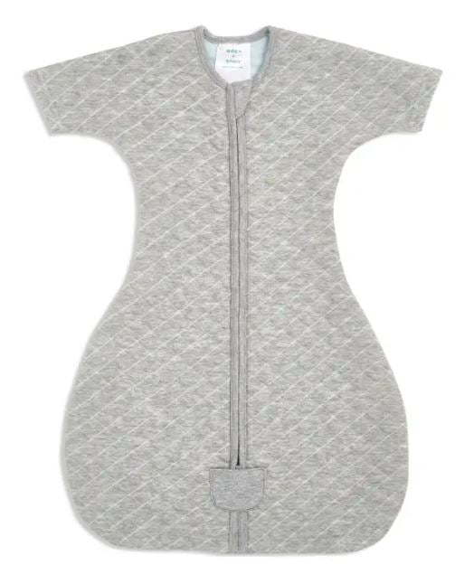 A Grey Sleepsacs from Aden & Anais in size 6-12M for neutral. (Front View)