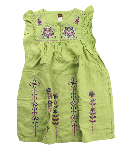 A Green Short Sleeve Dresses from Tea in size 6T for girl. (Front View)