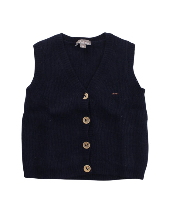 A Blue Sweater Vests from Emile et Ida in size 2T for boy. (Front View)