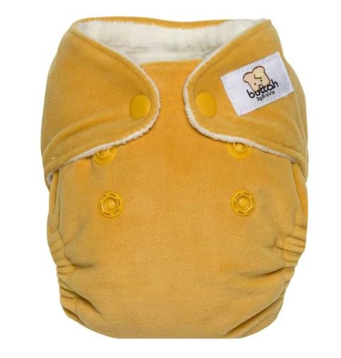 A Yellow Cloth Diapers from GroVia in size Newborn for neutral. (Front View)