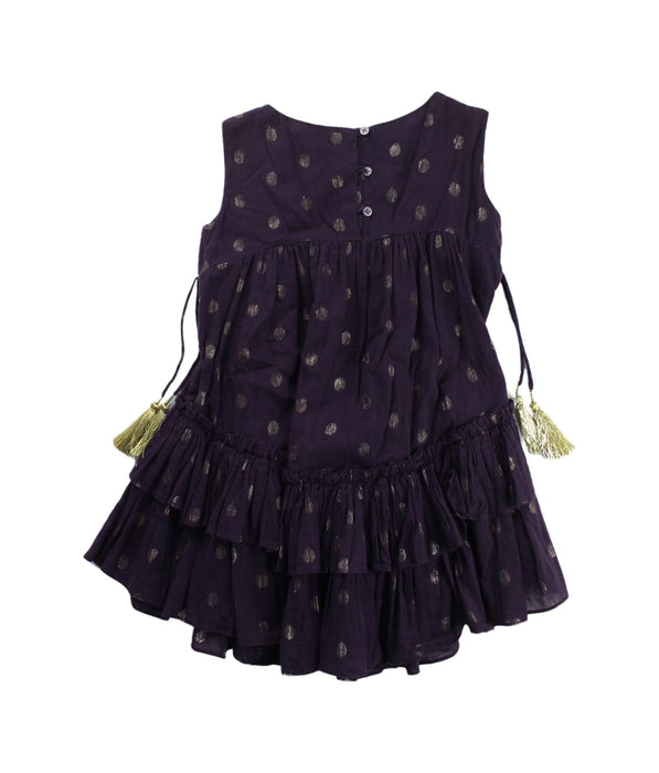 A Purple Sleeveless Dresses from Velveteen in size 2T for girl. (Back View)