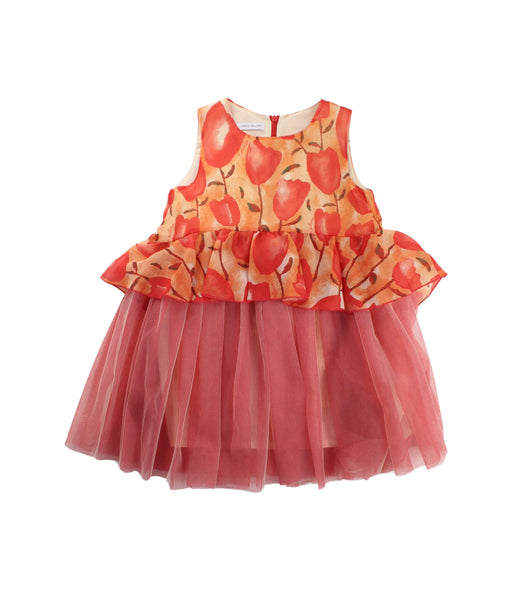 A Orange Sleeveless Dresses from I Pinco Pallino in size 4T for girl. (Front View)
