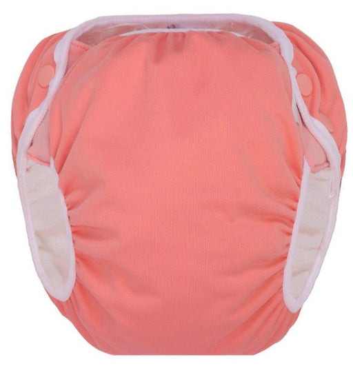 A Pink Swim Diapers from GroVia in size O/S for girl. (Front View)