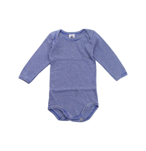 A Blue Long Sleeve Bodysuits from Petit Bateau in size 3-6M for neutral. (Front View)
