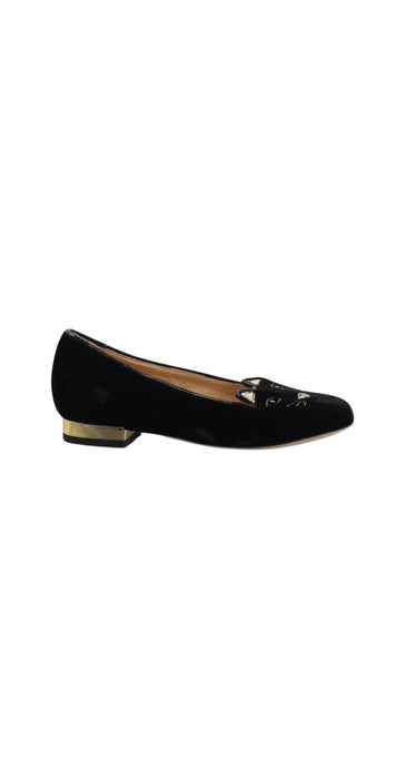 A Black Flats from Charlotte Olympia in size 4T for girl. (Front View)