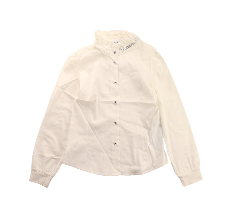 A White Long Sleeve Shirts from Monnalisa in size 6T for girl. (Front View)