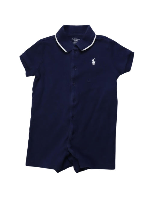 A Navy Short Sleeve Rompers from Ralph Lauren in size 6-12M for boy. (Front View)