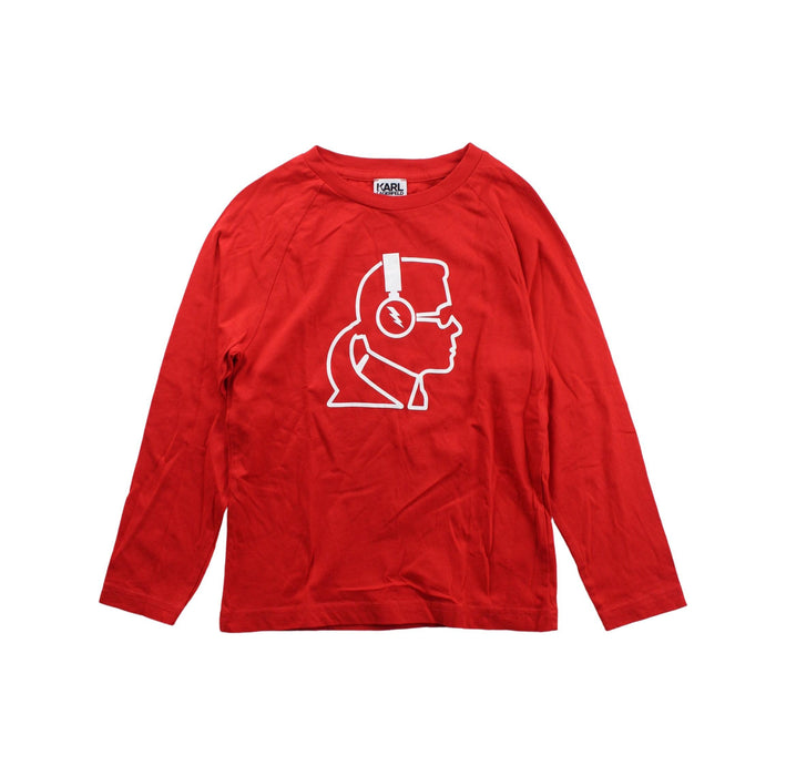 A Red Long Sleeve T Shirts from Karl Lagerfeld in size 6T for girl. (Front View)