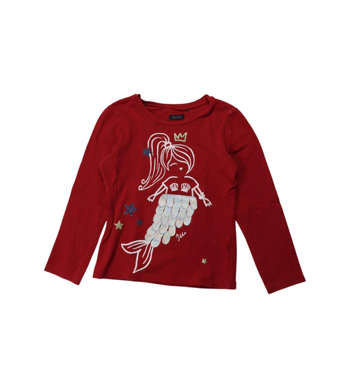 A Red Long Sleeve T Shirts from IKKS in size 4T for girl. (Front View)