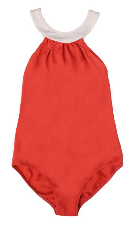 A Brown Swimsuits from Folpetto in size 5T for girl. (Front View)