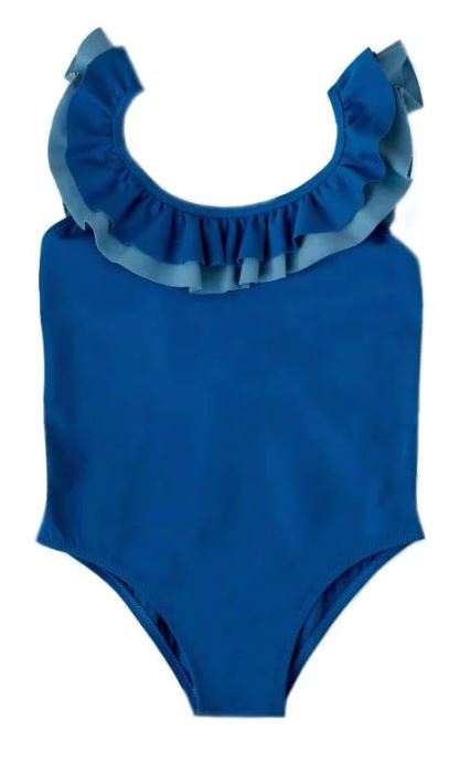 A Blue Swimsuits from Folpetto in size 12-18M for girl. (Front View)