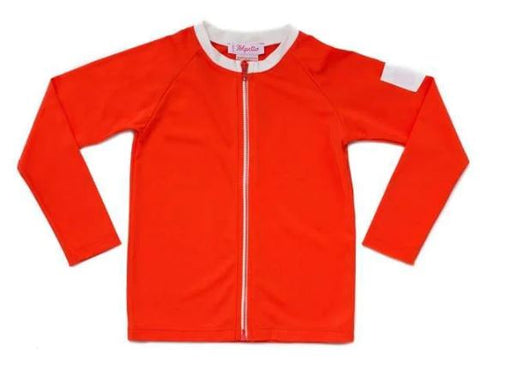A Orange Rash Guards from Folpetto in size 6-12M for neutral. (Front View)