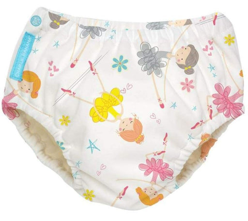 A White Swim Diapers from Charlie Banana in size O/S for girl. (Front View)