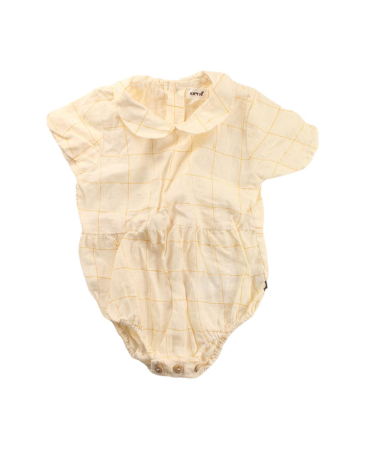 A Yellow Short Sleeve Bodysuits from Oeuf in size 18-24M for girl. (Front View)
