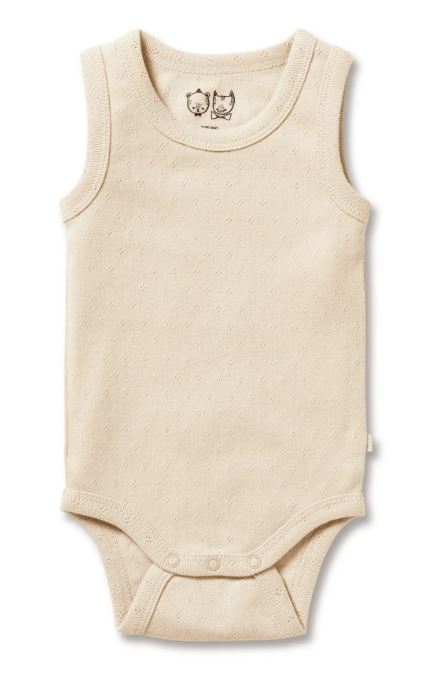 A Beige Sleeveless Bodysuits from Wilson & Frenchy in size 3-6M for neutral. (Front View)