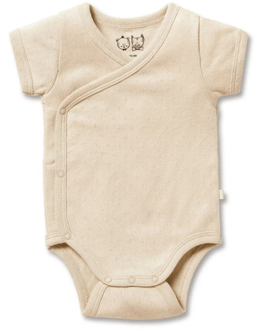 A Beige Short Sleeve Bodysuits from Wilson & Frenchy in size 3-6M for neutral. (Front View)