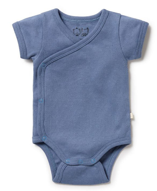 A Blue Short Sleeve Bodysuits from Wilson & Frenchy in size 3-6M for neutral. (Front View)