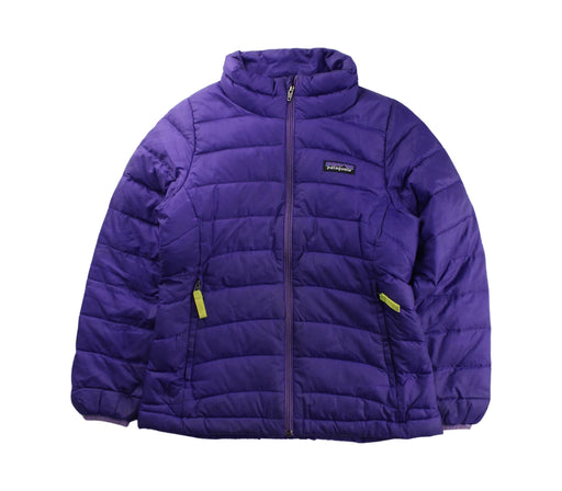 A Purple Puffer/Quilted Jackets from Patagonia in size 7Y for girl. (Front View)