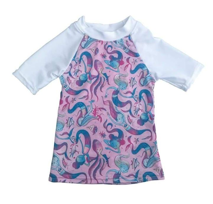 A Pink Rash Guards from Apple Cheeks in size 2T for girl. (Front View)