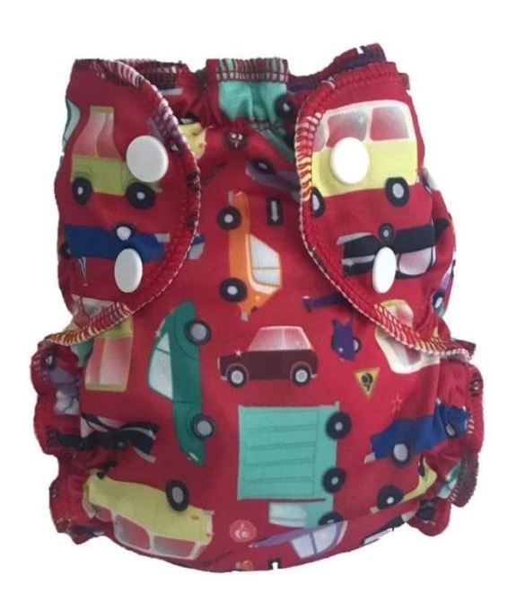 A Red Swim Diapers from Apple Cheeks in size O/S for neutral. (Front View)