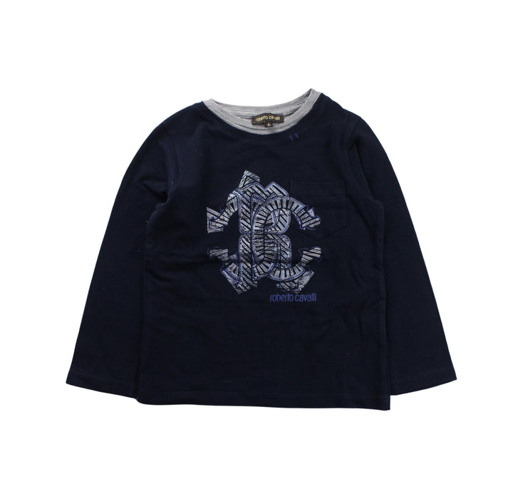 A Blue Long Sleeve T Shirts from Roberto Cavalli in size 4T for boy. (Front View)