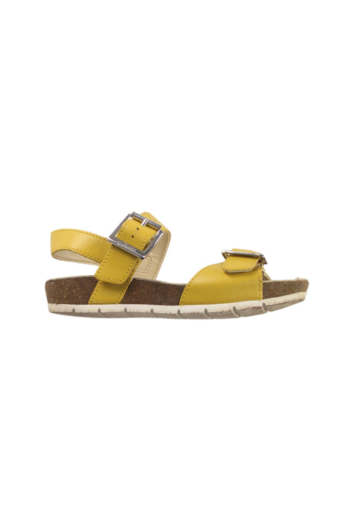 A Yellow Sandals from Clarks in size 5T for girl. (Front View)