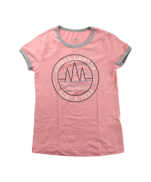 A Pink Short Sleeve T Shirts from Roots in size 5T for girl. (Front View)