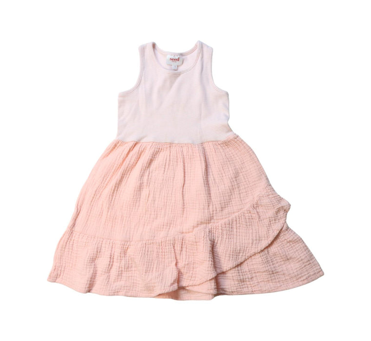 A Pink Sleeveless Dresses from Seed in size 4T for girl. (Front View)