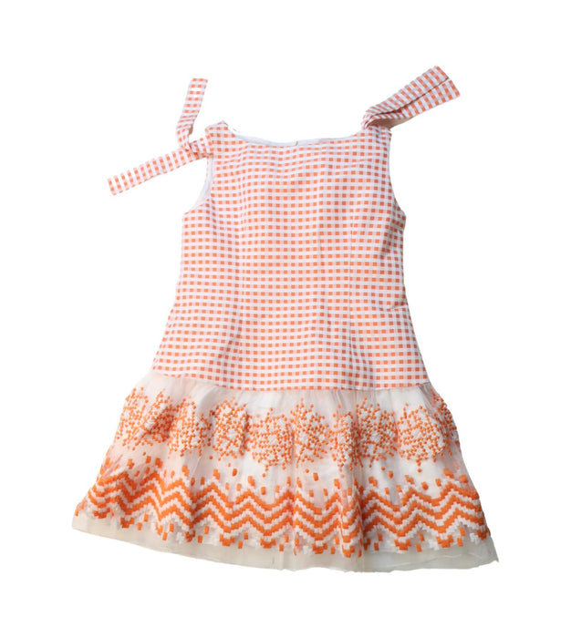 A Orange Sleeveless Dresses from I Pinco Pallino in size 6T for girl. (Front View)