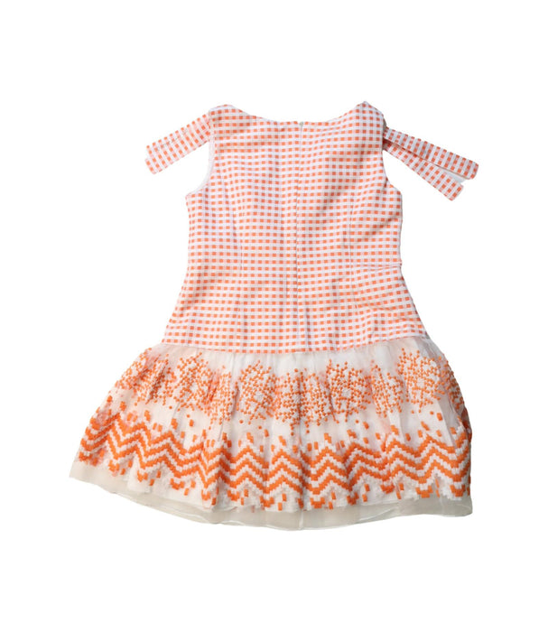 A Orange Sleeveless Dresses from I Pinco Pallino in size 6T for girl. (Back View)