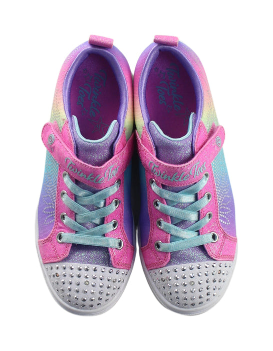 A Pink Sneakers from Skechers in size 10Y for girl. (Back View)