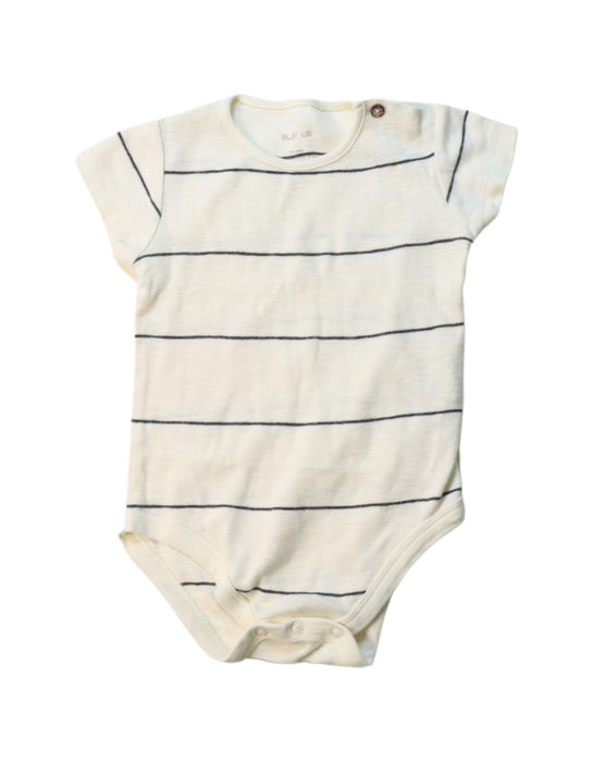 A Ivory Short Sleeve Bodysuits from Play Up in size 6-12M for boy. (Front View)
