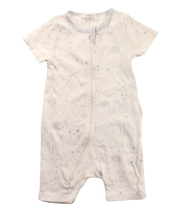 A White Short Sleeve Rompers from Purebaby in size 12-18M for boy. (Front View)