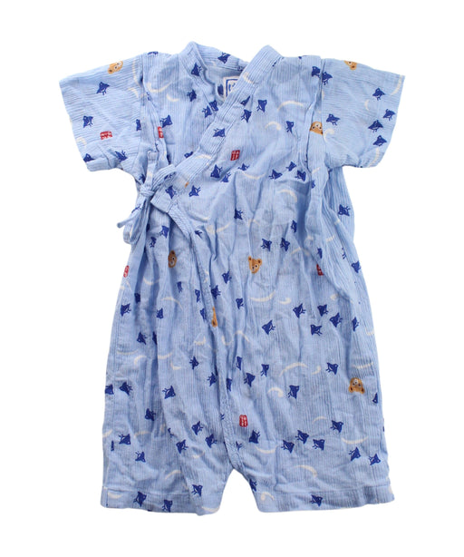 A Blue Short Sleeve Rompers from Miki House in size 6-12M for boy. (Front View)