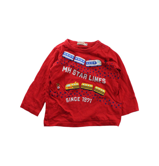 A Red Buttoned Sweatshirts from Miki House in size 12-18M for boy. (Front View)