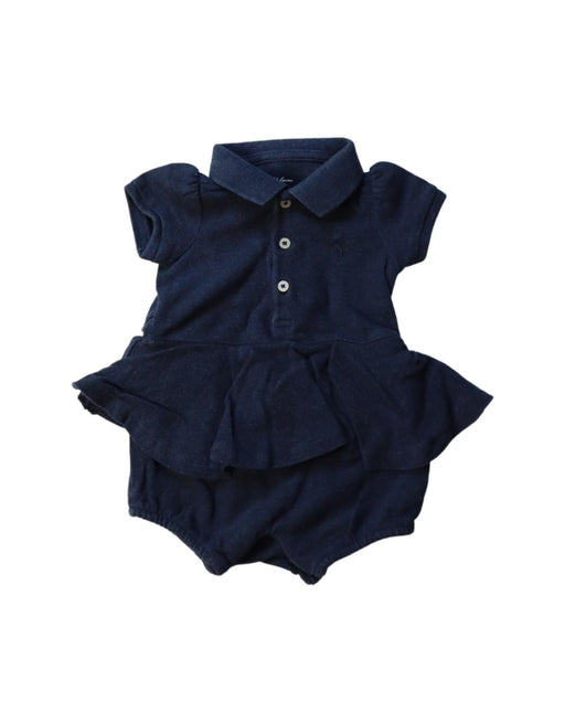 A Navy Short Sleeve Rompers from Ralph Lauren in size 0-3M for girl. (Front View)