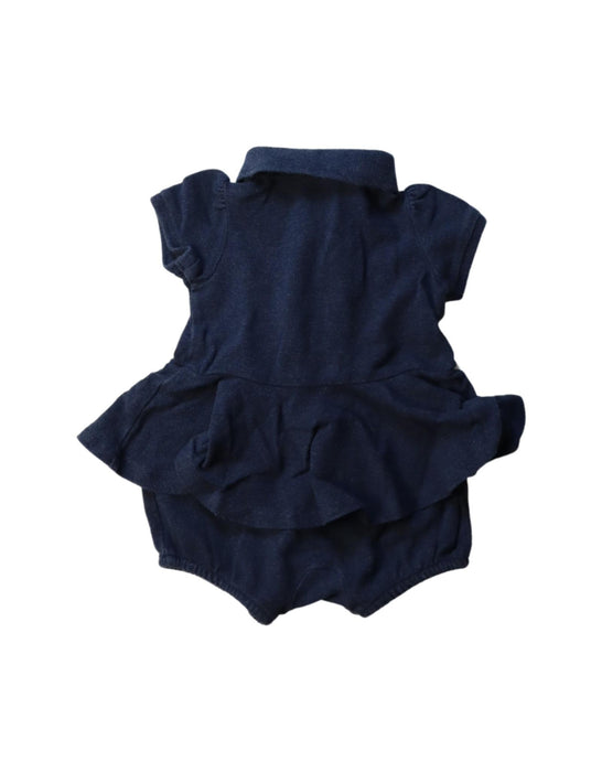 A Navy Short Sleeve Rompers from Ralph Lauren in size 0-3M for girl. (Back View)