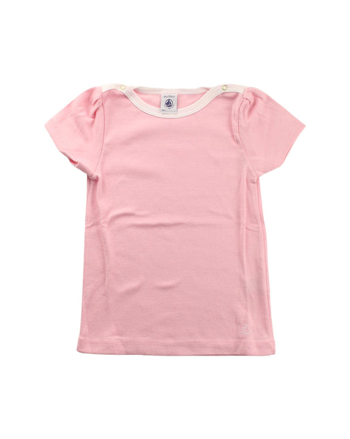 A Pink Short Sleeve Tops from Petit Bateau in size 5T for girl. (Front View)