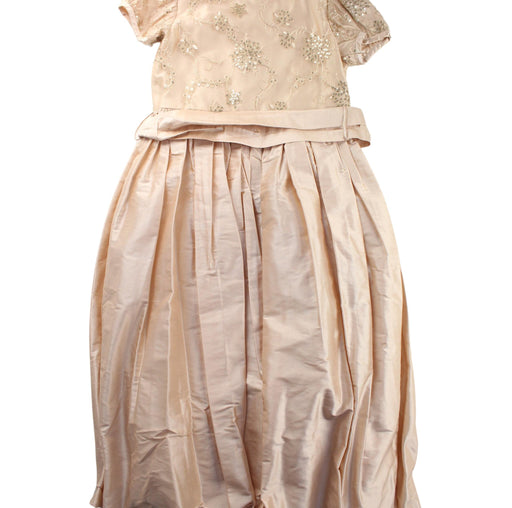 A Gold Short Sleeve Dresses from Nicki Macfarlane in size 5T for girl. (Front View)