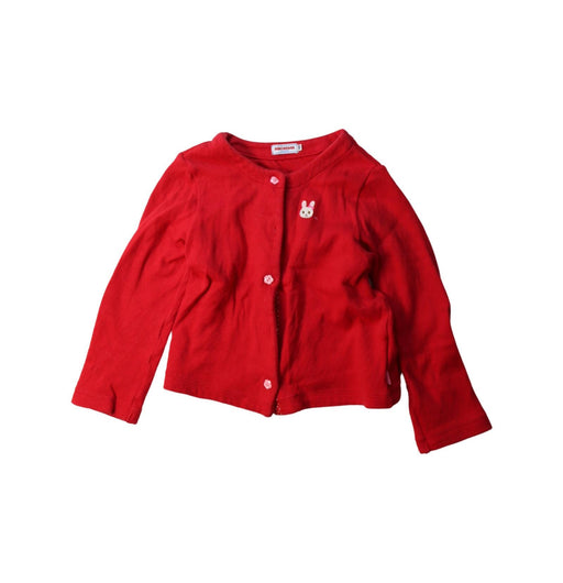 A Red Cardigans from Miki House in size 5T for girl. (Front View)
