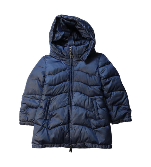 A Navy Puffer/Quilted Jackets from Monnalisa in size 2T for neutral. (Front View)