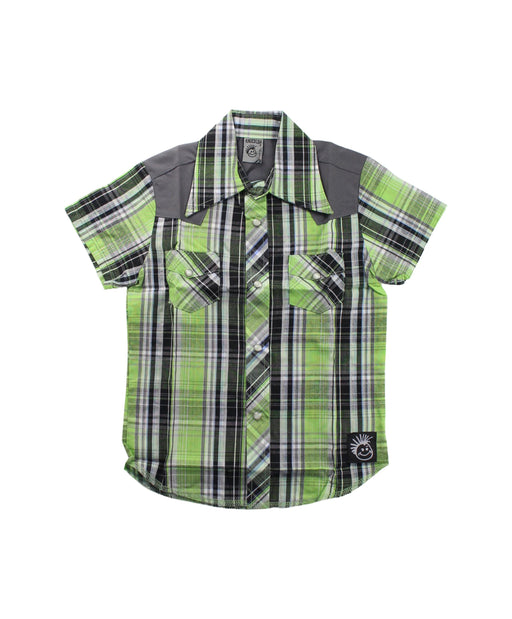 A Green Short Sleeve Shirts from Knuckleheads in size 4T for boy. (Front View)