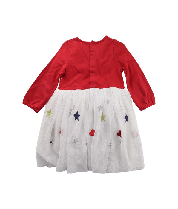 A Red Long Sleeve Dresses from Petit Bateau in size 2T for girl. (Back View)