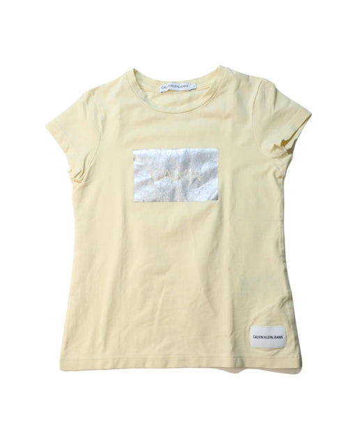 A Yellow Short Sleeve T Shirts from Calvin Klein in size 6T for girl. (Front View)