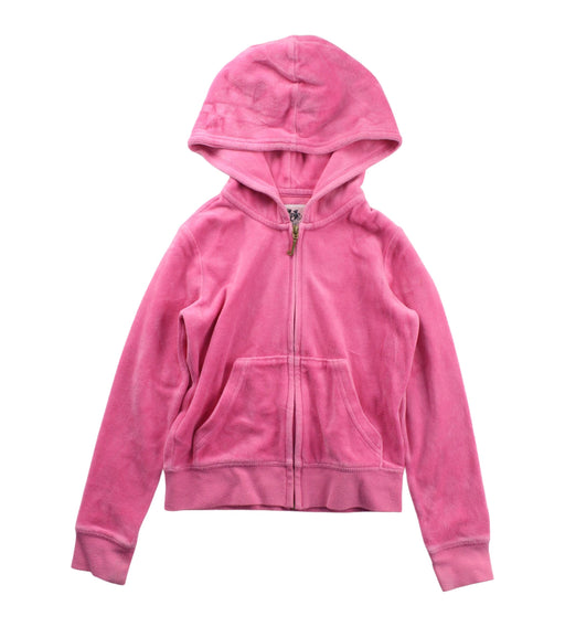 A Pink Zippered Sweatshirts from Juicy Couture in size 5T for girl. (Front View)