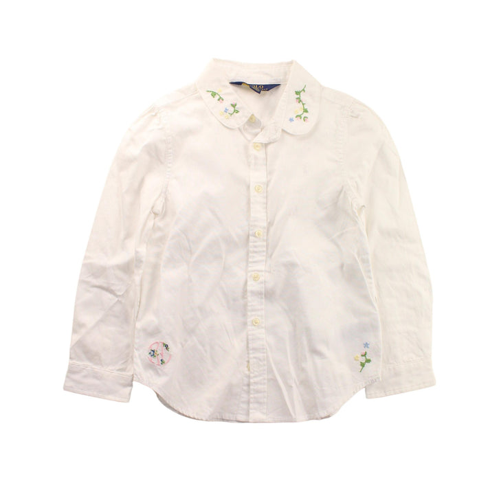 A White Long Sleeve Shirts from Polo Ralph Lauren in size 5T for girl. (Front View)