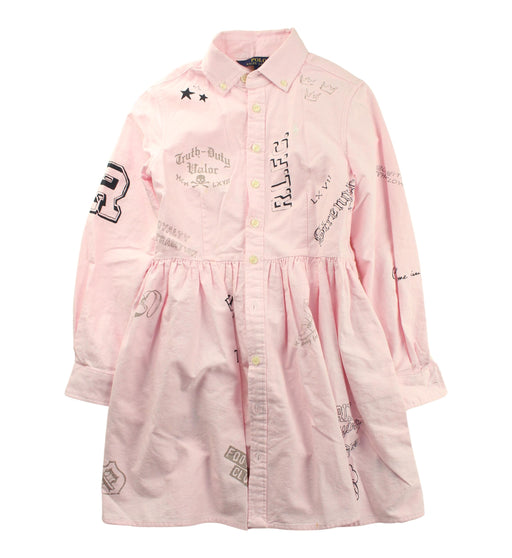 A Pink Long Sleeve Dresses from Polo Ralph Lauren in size 7Y for girl. (Front View)